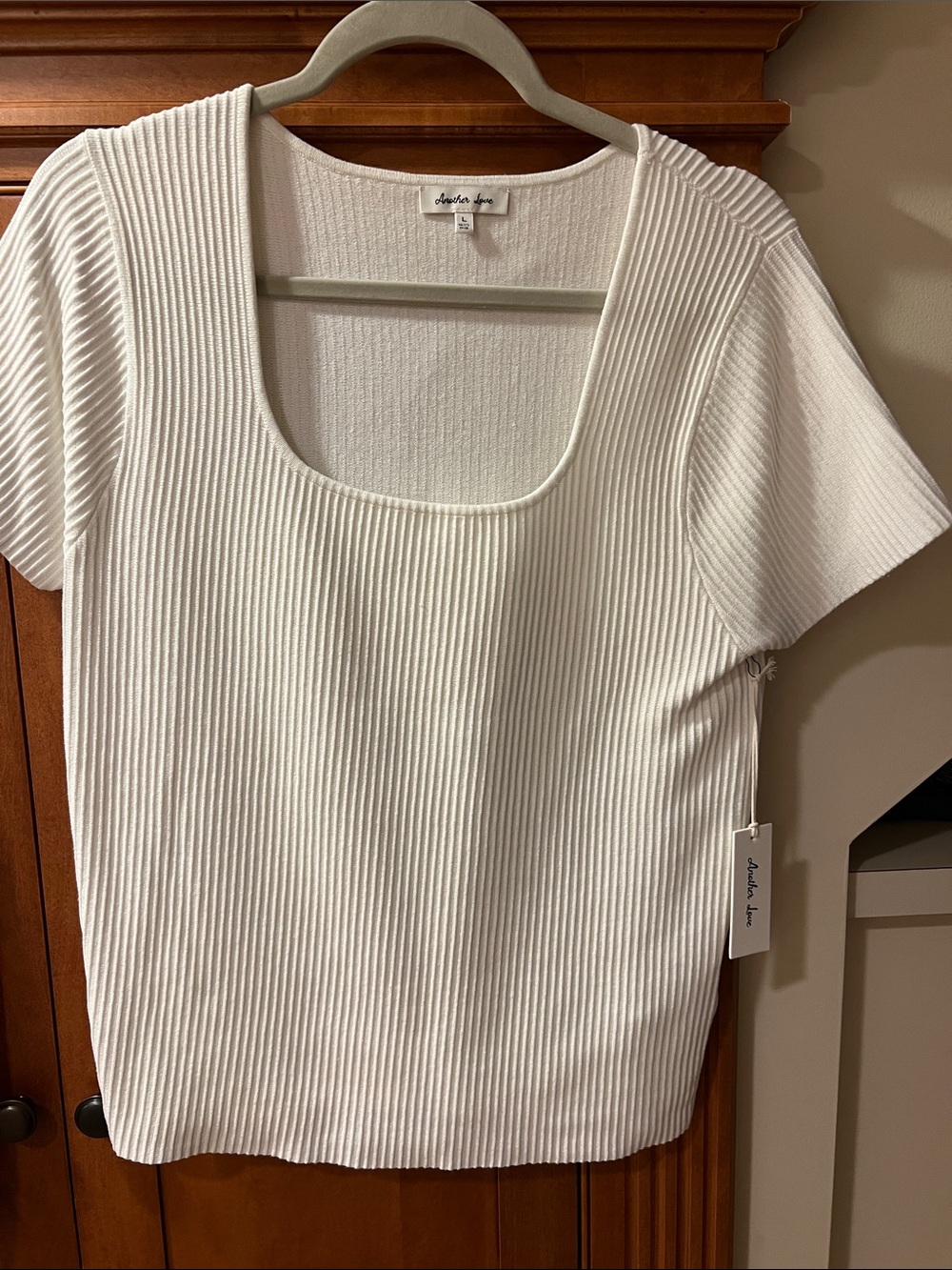 Another Love Cream Ribbed Scoop Neck Short Sleeve Top